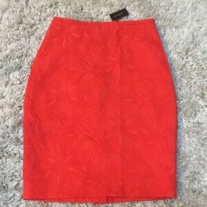 NWT The Limited Coral Red Jacquard Pencil Skirt, Size 0